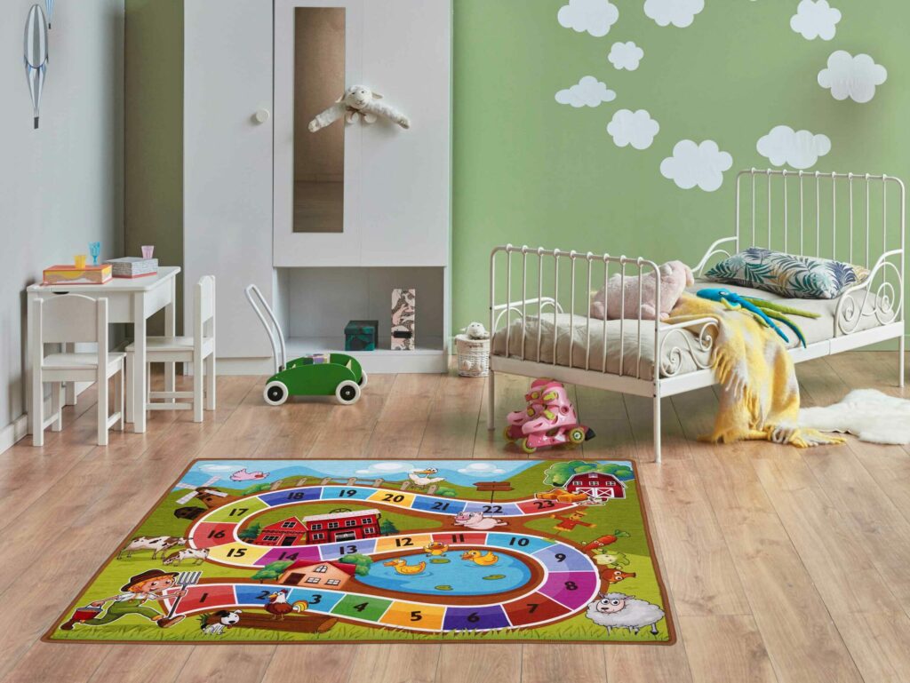 Kinderzimmer Teppich mit Zahlen und Bauernhof von uniquecarpets