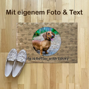 Foto mit Namensschild - personalisierte Fußmatte