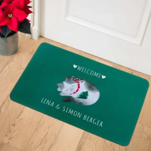 personalisierte Fußmatte Weihnachten Katze