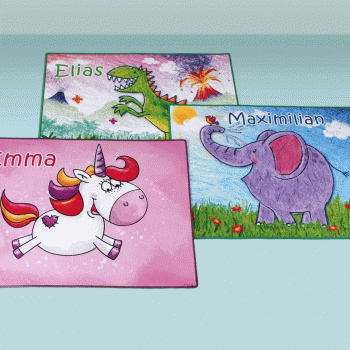 Kinderteppiche mit Namen und drei verschiedenen Tieren